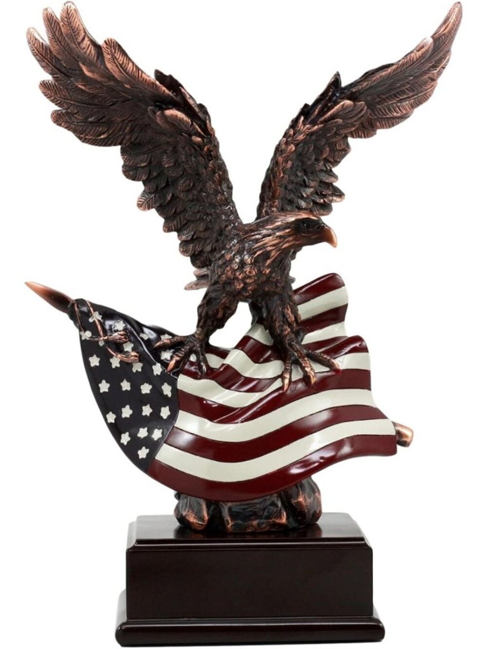Patriotic Bald Eagle Statue with American Flag Base | Bronze Wildlife Decor